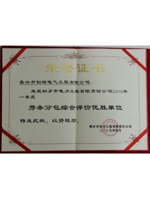 2019年勞務(wù)分包綜合評價優(yōu)勝單位